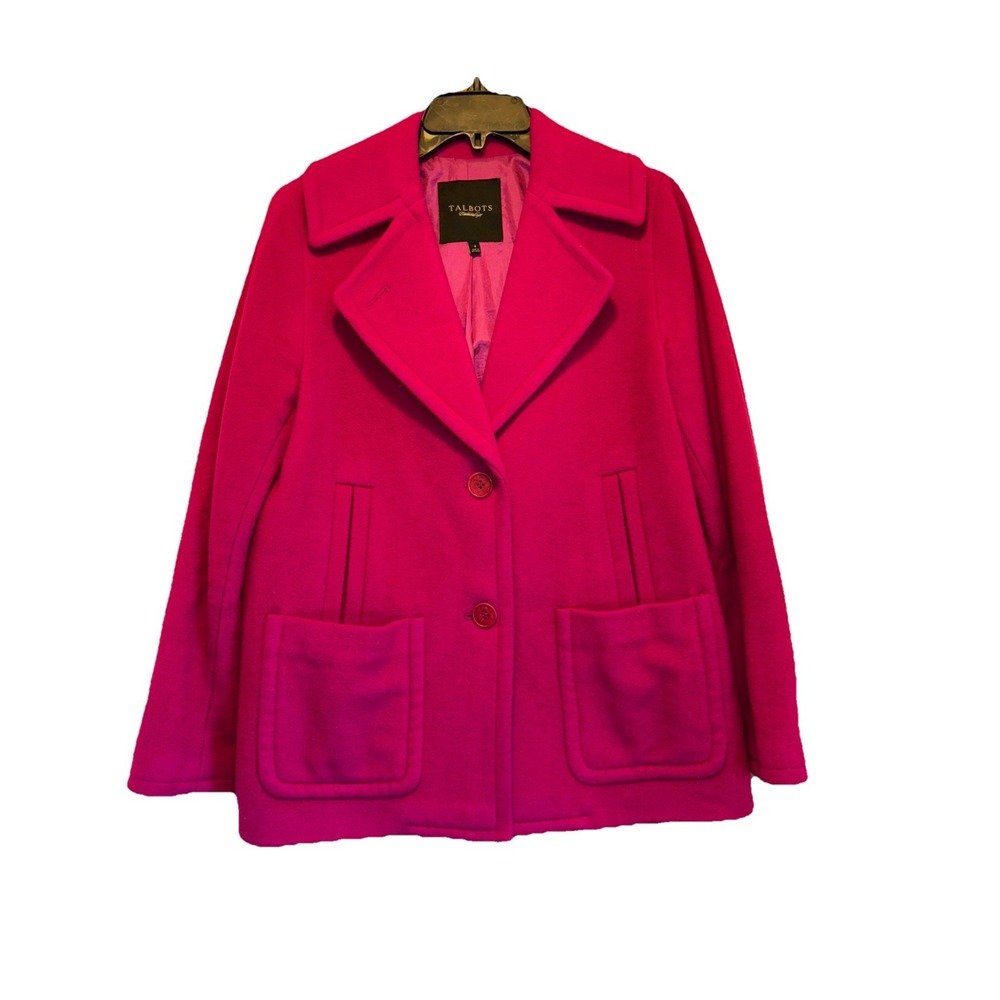 Talbots Womens 4 Fuchsia Pink Wool Coat Mid Length Pockets Classic Holiday